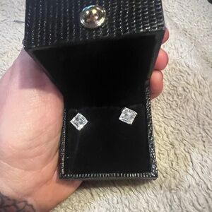 3.7 CT HPHT DIAMOND STUD ASSCHER CUT STUNNING EARRINGS~ 1.85 TCW EACH